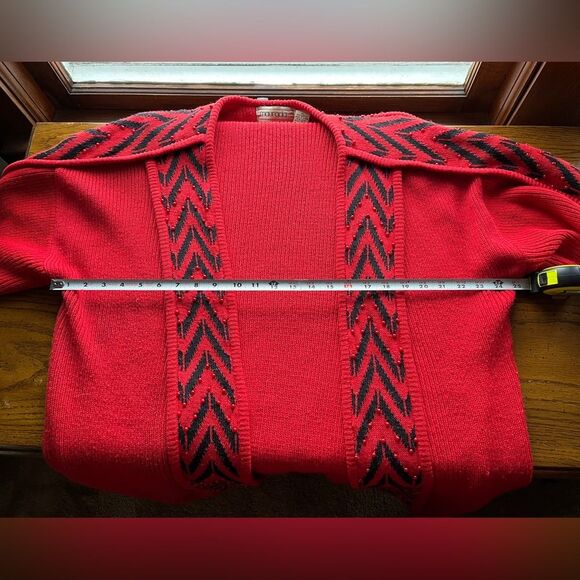 Vintage Maurada XL open front sweater cardigan in red and black - Picture 4 of 6